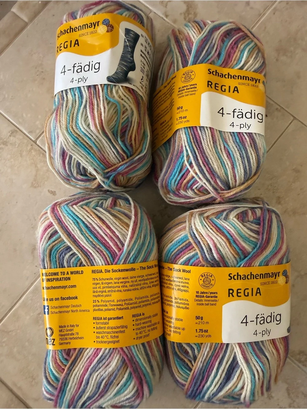 Schachenmayr Regia 4-fädig 4-ply Multicolor Sock Yarn 4 skeins